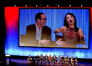 Clark Gregg (Agent Phil Coulson) and Ming-Na Wen (Agent Melinda May) at the 2014 PaleyFest panel on Marvel's Agents of Shield. 